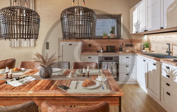 Frigorífico, placa de cocina, lavavajillas y cafetera o tetera
