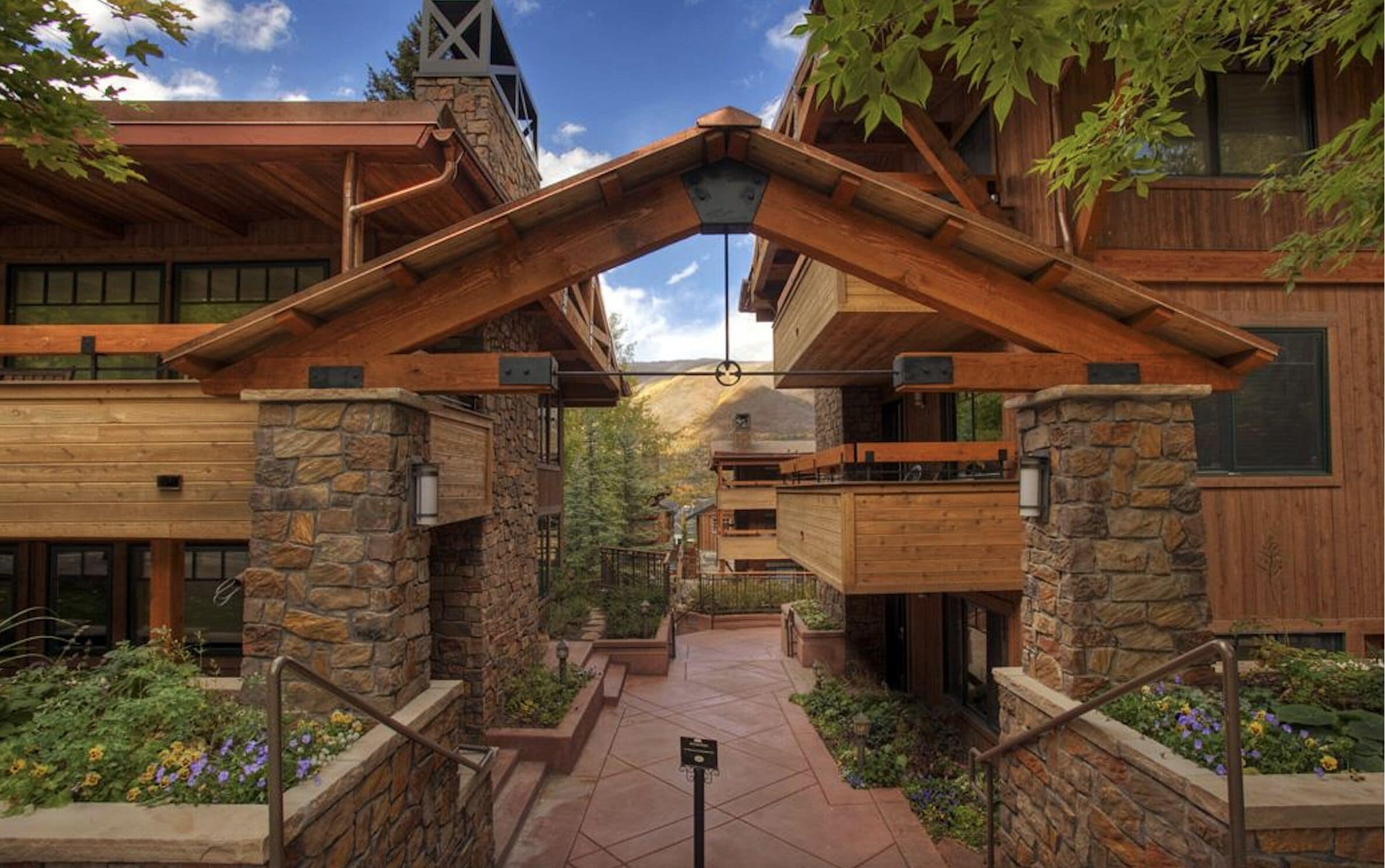 Walkway to courtyard. Hot Tub and pool below.
