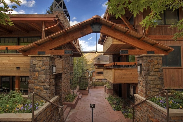 Walkway to courtyard. Hot Tub and pool below.