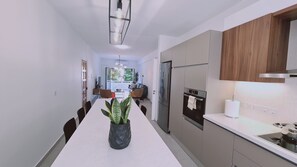 Fridge, microwave, oven, electric kettle