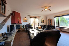 Smart TV, fireplace, DVD player
