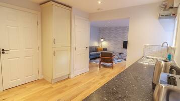 Fridge, dishwasher, electric kettle, toaster