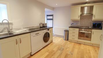 Fridge, dishwasher, electric kettle, toaster