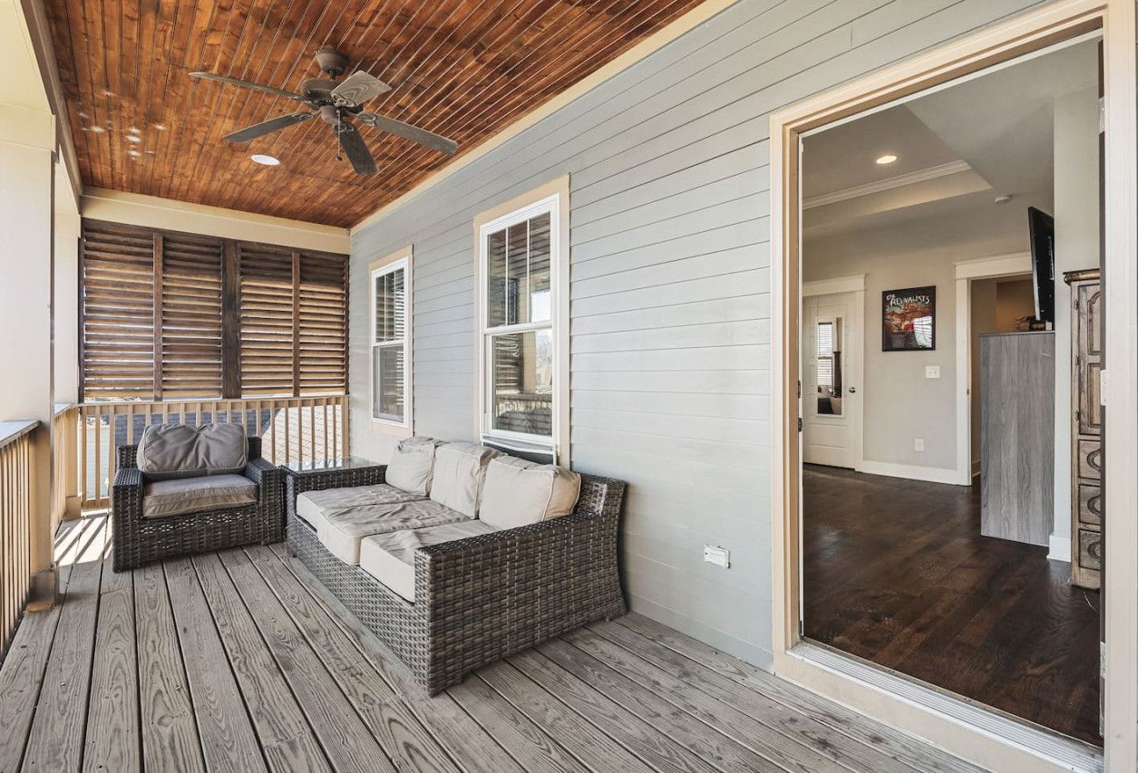 Second private patio, located off the primary bedroom upstairs. Great spot to enjoy a view of the city before or after a full day of exploring the city.