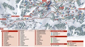 A detailed map of a ski resort with marked locations for residences, agencies, hotels, and a tourism residence.