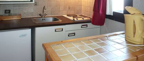 Fridge, microwave, coffee/tea maker