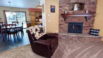 TV, fireplace, video games, DVD player