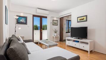 21-inch flat-screen TV with satellite channels