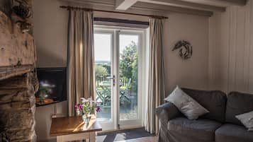 Een televisie en een open haard