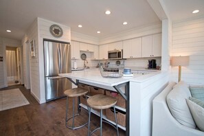 Fridge, microwave, oven, dishwasher - Ocean Reef 11-B1, Almost Oceanfront Condo in Emerald Isle, NC! (Emerald Isle)