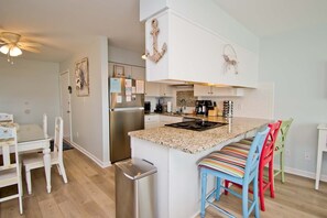 Fridge, microwave, dishwasher, coffee/tea maker - Pebble Beach A-107, Oceanfront Condo in Emerald Isle, NC! (Emerald Isle)