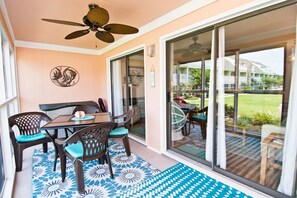Outdoor dining - Pebble Beach 1-110, Oceanside Condo in Emerald Isle, NC! (Emerald Isle)