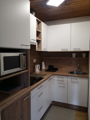Kühlschrank, Mikrowelle, Herdplatte, Geschirrspüler