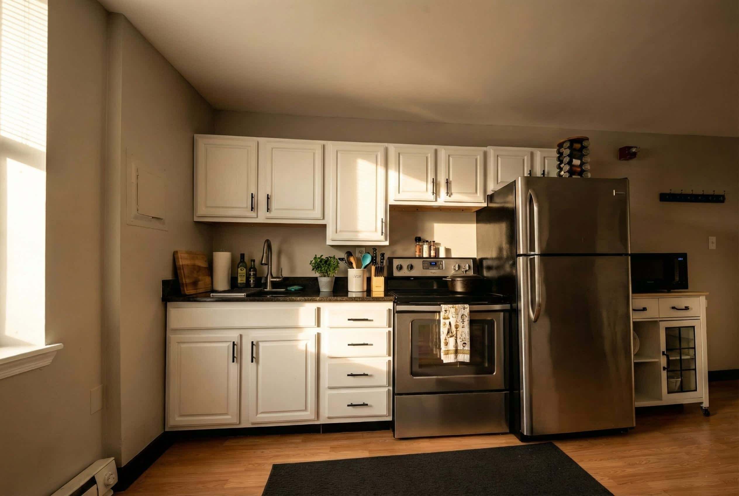 Microwave, oven, stovetop, coffee/tea maker