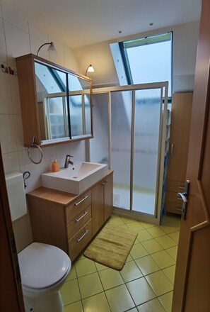 Shower, hair dryer, towels - Three Bedroom Apartment (Gornji Grad)