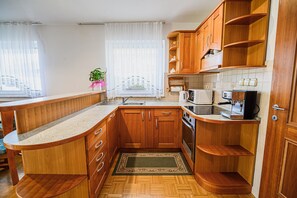 Fridge, microwave, oven, dishwasher