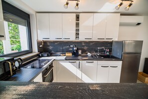 Fridge, microwave, oven, dishwasher