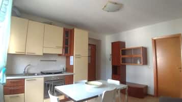 Apartment | Private kitchen | Full-sized fridge, oven, electric kettle, toaster