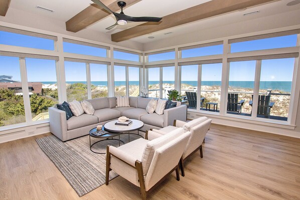 TV, fireplace - OCEANFRONT, Private Pool, ELEV, Ocean Views! OS607F, Saltspray Sunrise (Corolla)