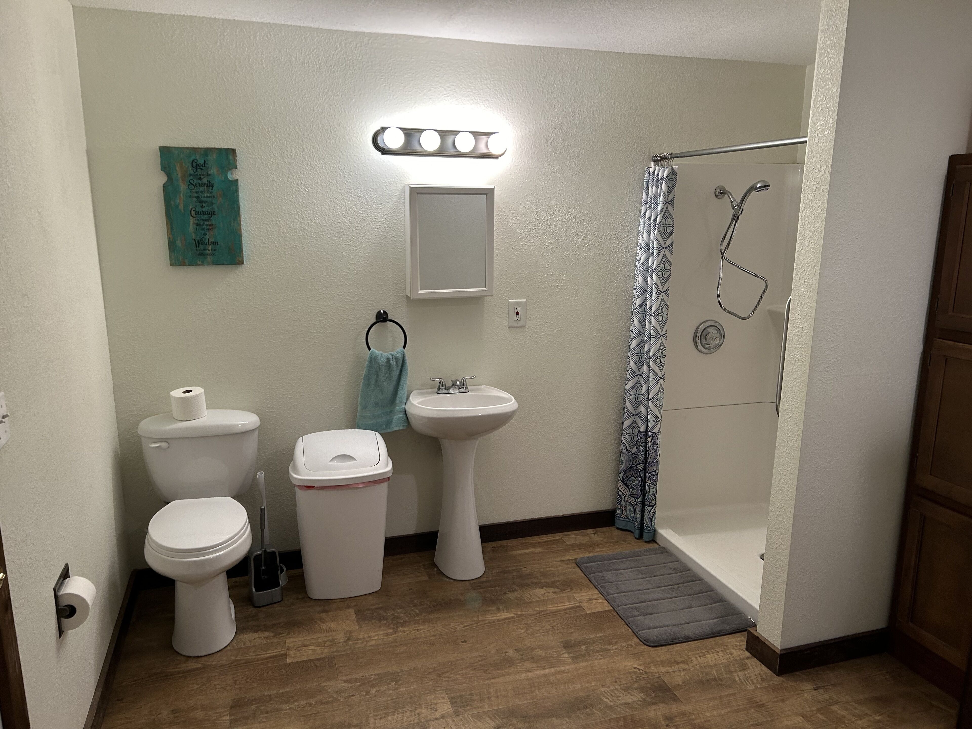 Shower, eco-friendly toiletries, hair dryer, towels