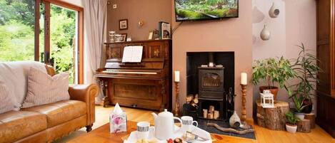 Smart-TV, Kamin, Bücher