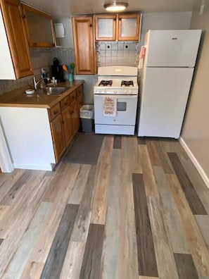 Frigorífico, microondas, horno y placa de cocina