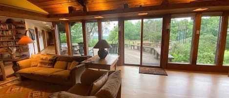 Smart TV, fireplace, DVD player, books
