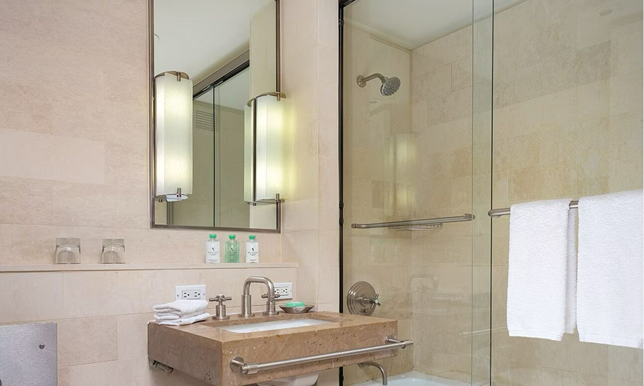 Eco-friendly toiletries, hair dryer, towels, soap