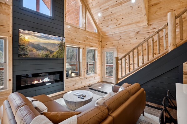 Een televisie, een open haard en videogames