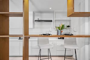 Apartment | Private kitchen | Fridge, stovetop, toaster, cookware/dishes/utensils - Berawa Village Apartment by Betterplace (Canggu)