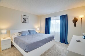 2 bedrooms, iron/ironing board, internet, bed sheets