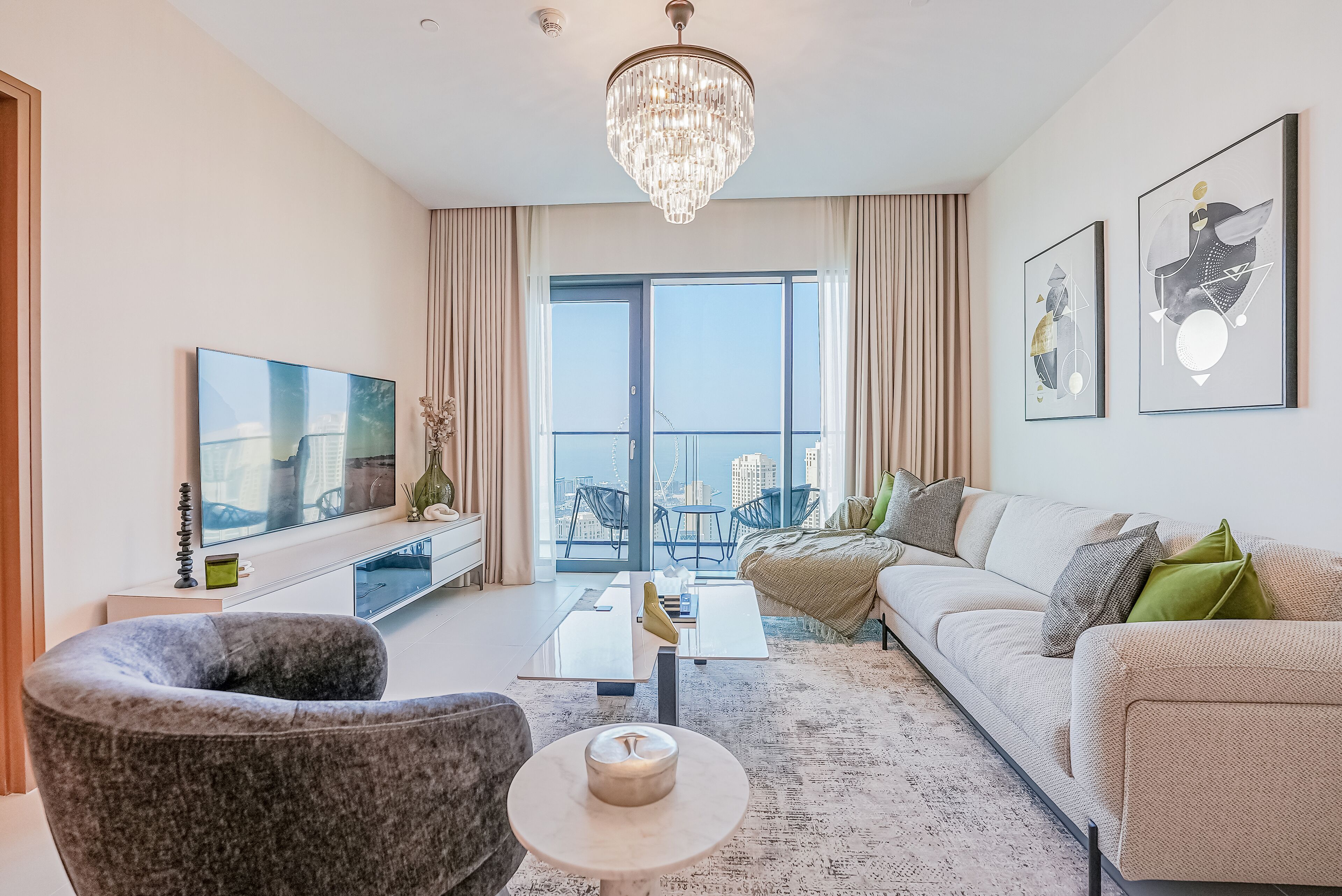 Luxury Apartment, 2 Bedrooms, Balcony, Marina View | Living area | 65-inch LED TV with cable channels, Netflix, streaming services