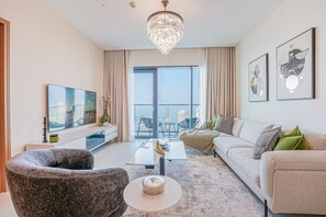 Luxury Apartment, 2 Bedrooms, Balcony, Marina View | Living area - Modern 2BR HighFloor Haven - Vida Marina (Dubai)