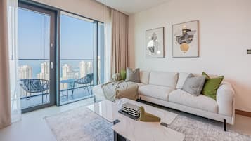Luxury Apartment, 2 Bedrooms, Balcony, Marina View | Living area | 65-inch LED TV with cable channels, Netflix, streaming services