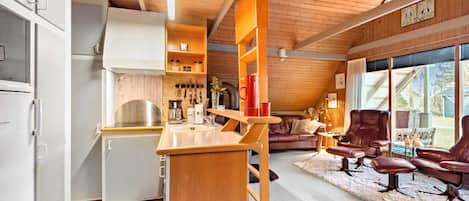 Kühlschrank, Herdplatte, Wasserkocher mit Kaffee-/Teezubehör