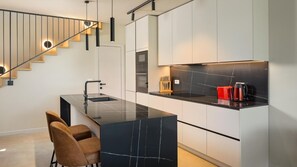 Fridge, microwave, oven, dishwasher