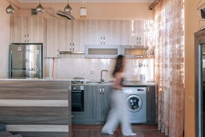 Fridge, microwave, oven, stovetop - 1BR/Double Balcony/Sunset View/Self checkin (Yerevan)