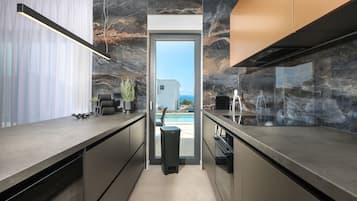 Luxury Villa, 4 Bedrooms, Private Pool, Sea View | Private kitchen | Fridge, microwave, oven, stovetop