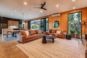 Smart TV, fireplace, table football, ping pong