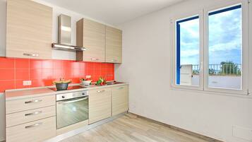 Fridge, oven, stovetop, coffee/tea maker