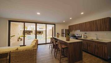 Villa | Private kitchen | Full-size fridge, microwave, oven, espresso maker