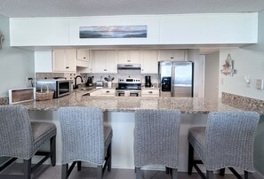 Fridge, microwave, oven, stovetop - Beach Front Condo ,Pool/Hot Tub/Kiddie Pool, Large Balcony , Beautiful Decor! (Panama City Beach)