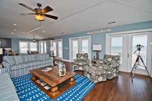 TV, fireplace, DVD player, table football - Pierless Too, Oceanfront House in Atlantic Beach, NC! (Atlantic Beach)