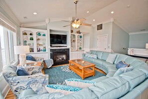 TV, fireplace, DVD player, table tennis - Rain Forest, Oceanfront House in Emerald Isle, NC! (Emerald Isle)