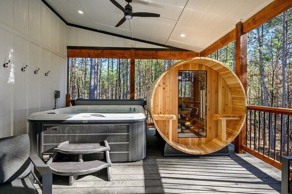 Terrace/patio - Fun FairyTale Cabin Sauna Hot Tub FirePit Playset (Broken Bow)