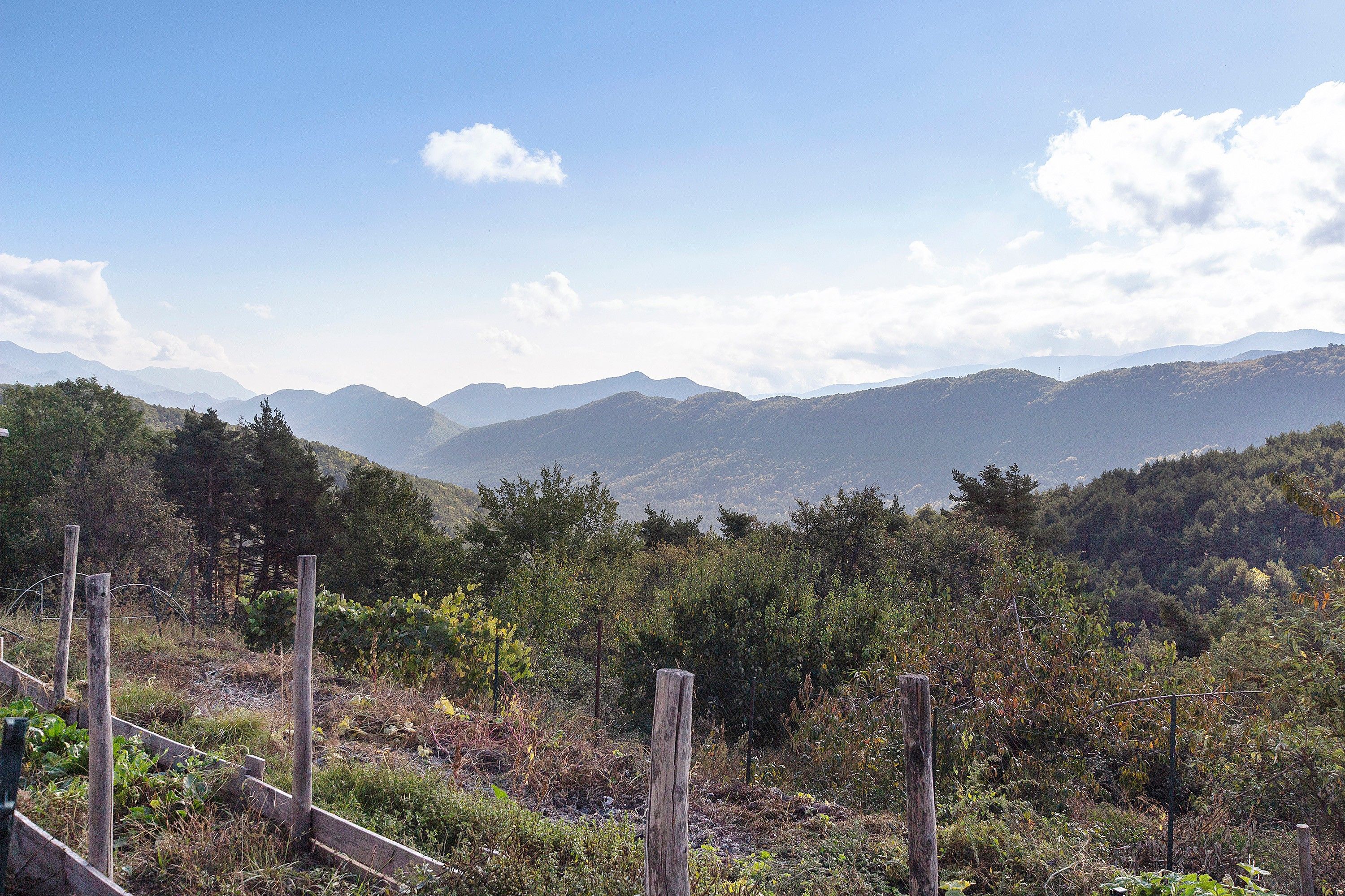 Eine Berglandschaft mit blauem Himmel.
