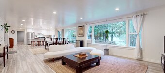 Lakefront home with private dock, lake views, firepit, & wood stove