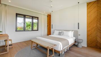 Minibar, desk, laptop workspace, iron/ironing board