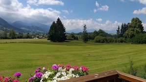 A grassy field with trees and mountains in the background. - Apartment "Mair - Bergblick" with Mountain View, Shared Terrace & Wi-Fi (Halblech)
