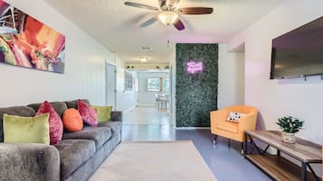 Smart TV, fireplace, video games